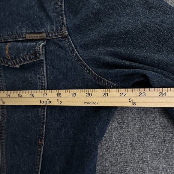 Calvin Klein Large Blue Denim Button Up Jacket Cotton Adult Women Trucker Pocket - Picture 5 of 14